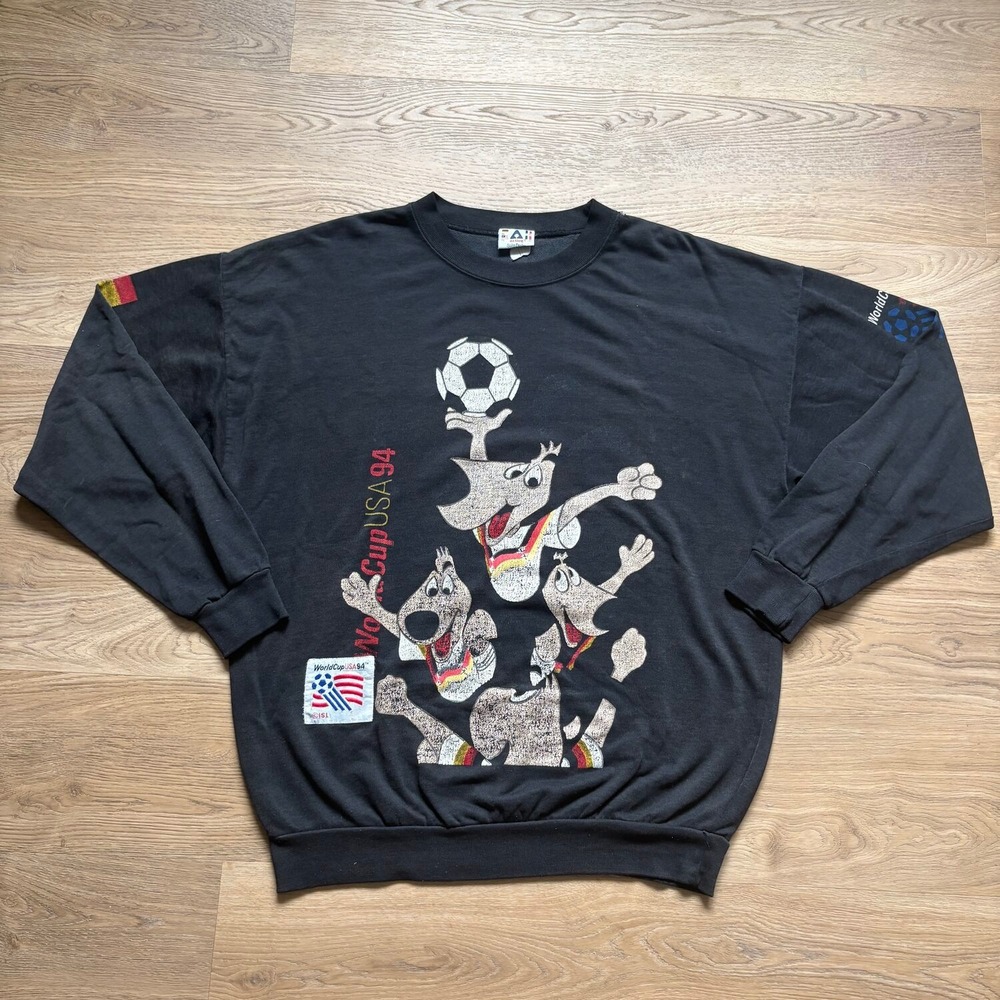 Vtg Germany World Cup USA 94 Sweatshirt Mens XL Good Striker Mascot Graphic
